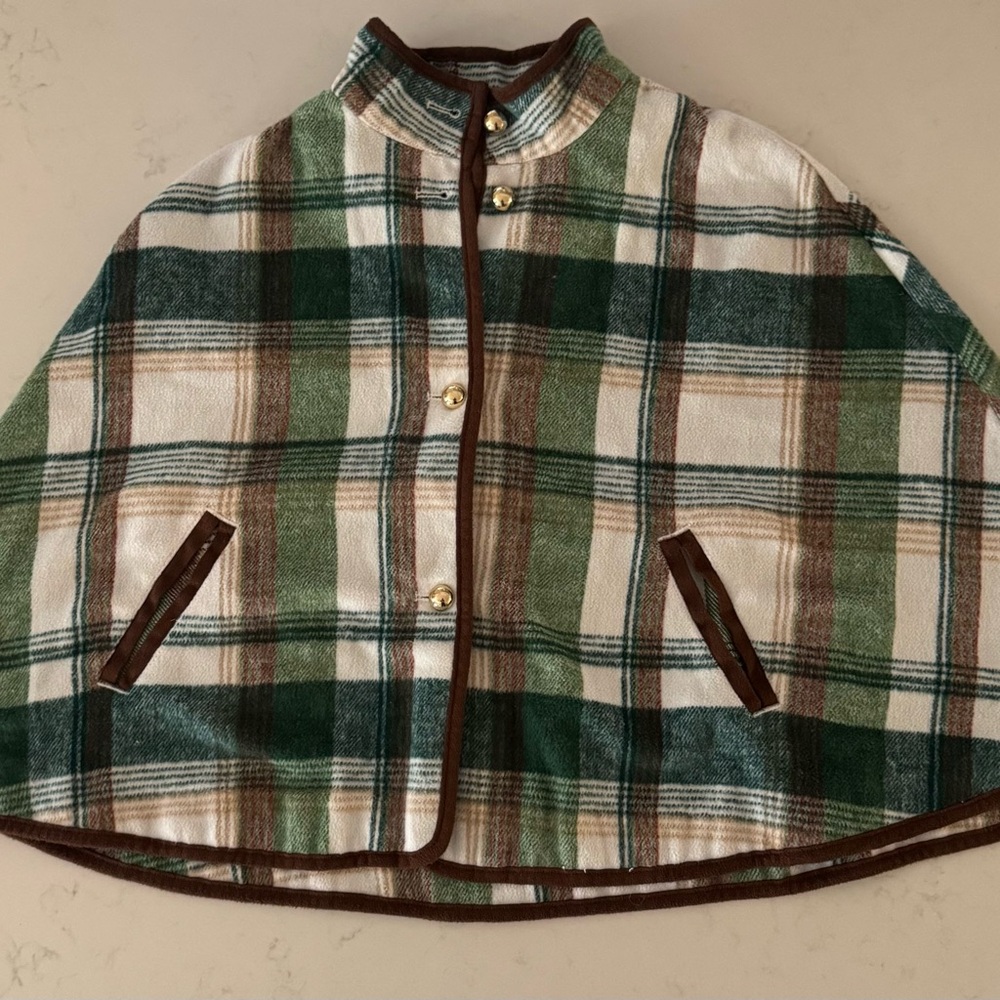 Janie and Jack Plaid Cape with Green and Brown